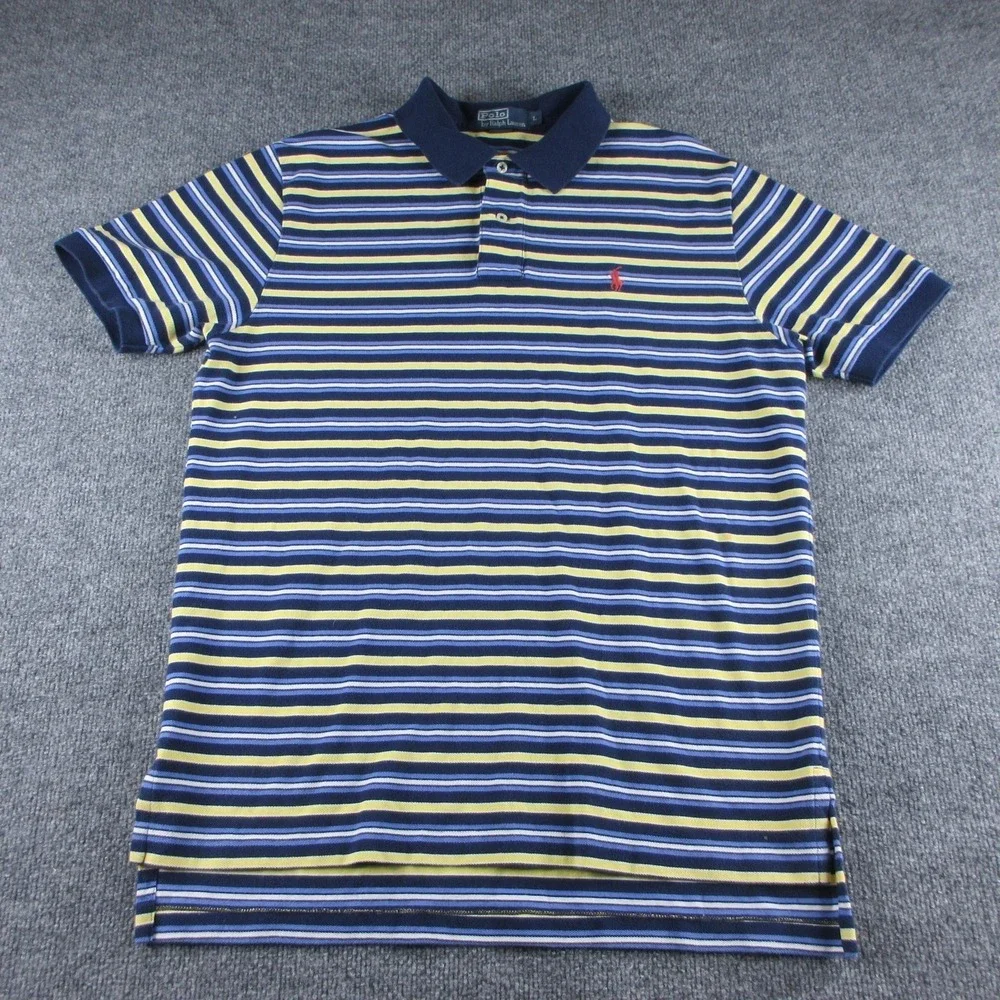 Polo Ralph Lauren Polo Shirt Mens L Blue Striped Short Sleeve Pony Logo Knit